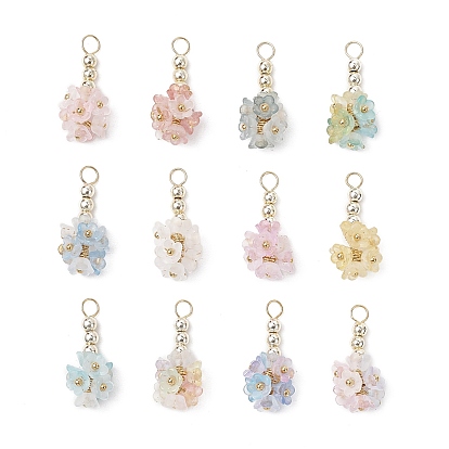 12шт. подвески из прозрачного акрила в виде цветка, с золотыми латунными штифтами с шарообразными головками и синтетической гематитовой бусиной