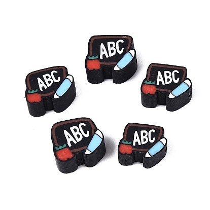 Teachers' Day Handmade Polymer Clay Beads, Blackboard & Pencil & Apple