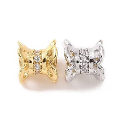 Brass Micro Pave Cubic Zirconia Spacer Beads, Flower