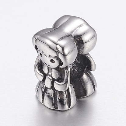 304 Stainless Steel European Beads, Large Hole Beads, Girl