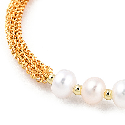 Bracelet manchette en perles de culture d'eau douce naturelles, bijoux en laiton plaqué or véritable 14k pour femmes