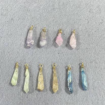 10 piezas 5 colgantes de cristal de cuarzo natural galvanizado de colores, dijes irregulares en forma de lágrima envueltos en alambre de cobre, color mezclado