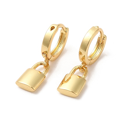 Rack Plating Brass Padlock Dangle Hoop Earrings, Lead Free & Cadmium Free