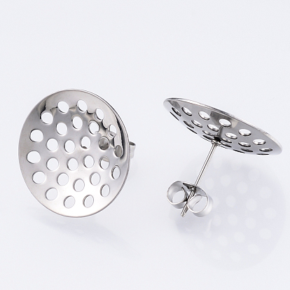 304 Stainless Steel Stud Earring Findings, with Sieve Base, Ear Nuts/Earring Backs