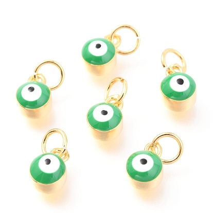 Brass Enamel Pendants, Long-Lasting Plated, Real 18K Gold Plated, with Jump Rings, Column with Evil Eye
