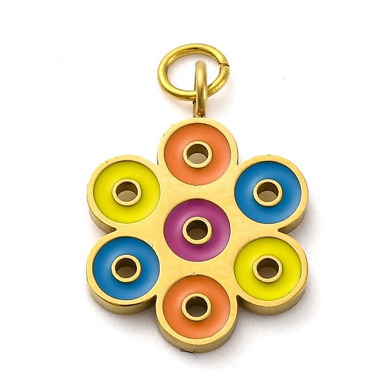 304 нержавеющей стальной эмали подвески, с целью перехода в кольце, ионное покрытие (ip), реальный 18 k позолоченный, цветочный шарм