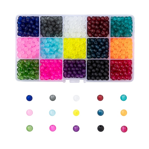 15 Farben transparent Glasperlen, für die Herstellung von Perlenschmuck, matt, Runde