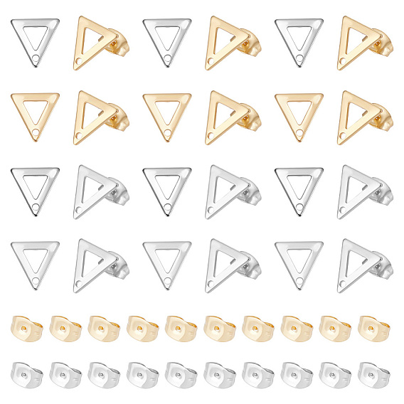 80 шт. 2 цвета 201 треугольные серьги-гвоздики из нержавеющей стали с отверстием и 304 штифты из нержавеющей стали и гайки для ушей