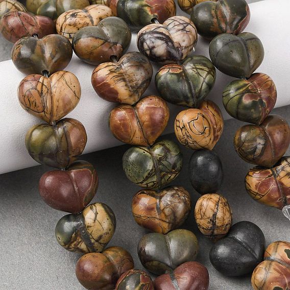 Натуральный камень Пикассо/полихромные бусины из яшмы, сердце