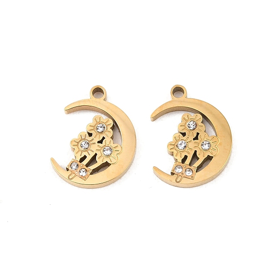 304 из нержавеющей стали с горный хрусталь подвески, луна с цветочными чарами, ионное покрытие (ip)