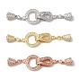 Rack Plating Brass Micro Pave Clear Cubic Zirconia Fold Over Clasps, Cadmium Free & Lead Free, Long-Lasting Plated, Ring