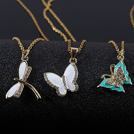 Colorful Butterfly Oil Drop Necklace with Copper Plated Real Gold and Micro Inlaid Zircon Stone Pendant
