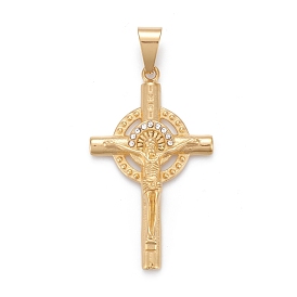 Easter 304 Stainless Steel Big Pendants, with Crystal Rhinestone, Crucifix Cross