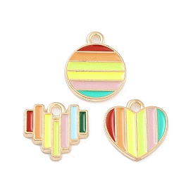 Light Gold Plated Alloy Enamel Charms, Cadmium Free & Lead Free, Rainbow Color, Flat Round/Heart Charm