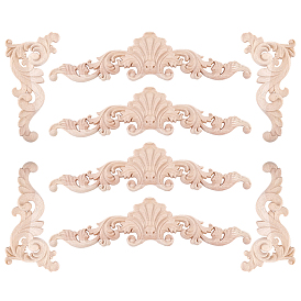 8шт 2 стили резные деревянные накладки аппликации ремесло, неокрашенная накладка мебель украшения дома, цветок