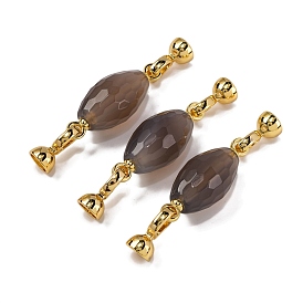 Rack Plating Brass and Grey Agate Flod Over Clasps, Oval, Real 18K Gold Plated