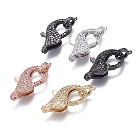 rass Micro Pave Cubic Zirconia Lobster Claw Clasps, with Bail Beads/Tube Bails, Long-Lasting Plated