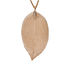 304 Stainless Steel Leaf Big Pendants Necklaces, with Lobster Claw Clasps, Velvet Jewelry Pouches Bags