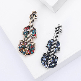 Retro Rhinestone Violin Brooch Women's Corsage Versatile Cardigan Shawl Button Fashionable Fashion Clothing Accessories