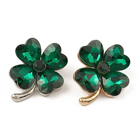 Glass Four-Leaf Clover Brooch Pin, Alloy Badge for Backpack Clothes