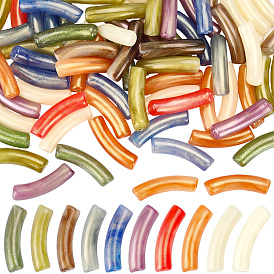 100 непрозрачные акриловые бусины, Двухцветный цвет, с блеском порошок, изогнутая трубка