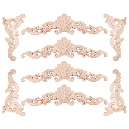 8шт 2 стили резные деревянные накладки аппликации ремесло, неокрашенная накладка мебель украшения дома, цветок