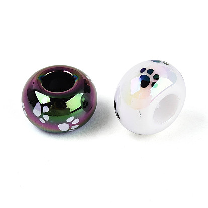 УФ-покрытие, напечатанные непрозрачные акриловые европейские бусины, рондель с узором в виде следа, большое отверстие шарик