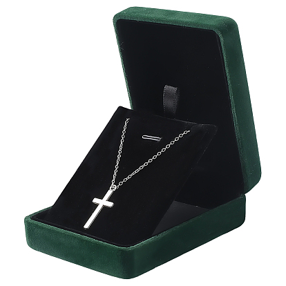 Rectangle Velvet Big Pendant Storage Boxes, with Iron Findings