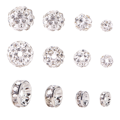Polymer Clay Rhinestone Beads, Pave Disco Ball Beads, with Grade AAA Brass Rhinestone Spacer Beads