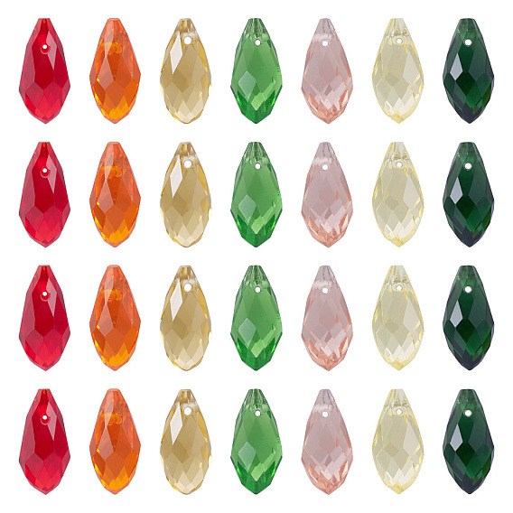 140Pcs 7 Colors Glass Beads, Top Drilled Beads, Faceted, Teardrop