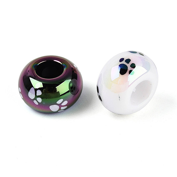 УФ-покрытие, напечатанные непрозрачные акриловые европейские бусины, рондель с узором в виде следа, большое отверстие шарик