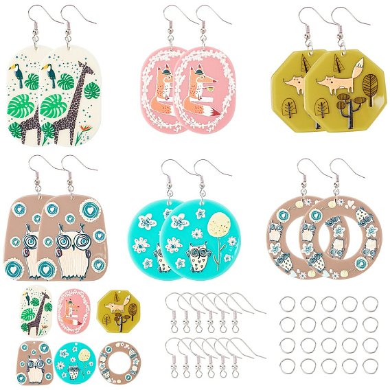 DIY Jewelry Earring Making Kits, include  Animal Printed Acrylic Pendants, Brass Earring Hooks, Iron Open Jump Rings