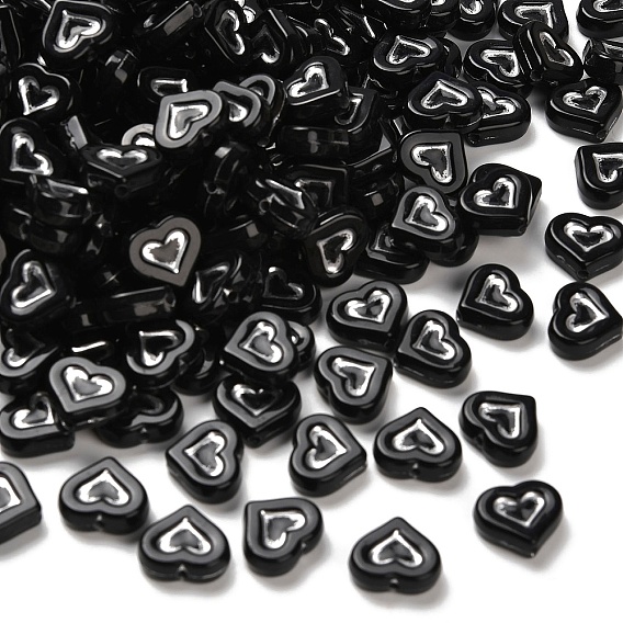 Непрозрачные акриловые бусины, серебристого металла, обвитыми, сердце