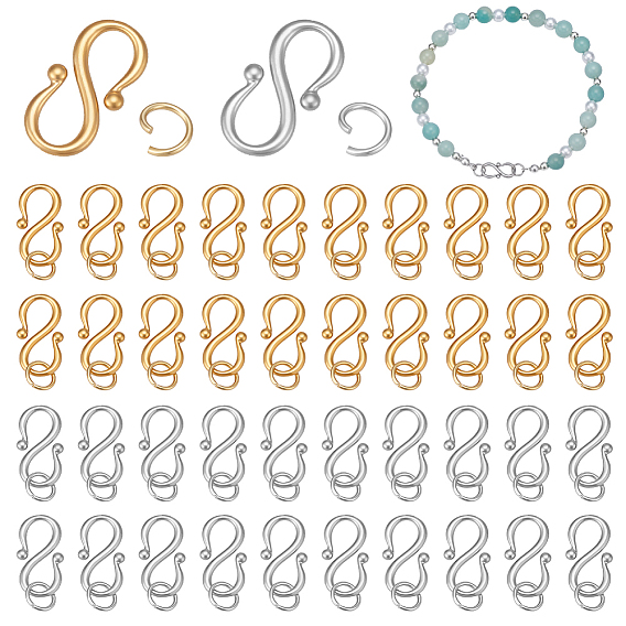 40Pcs 2 Colors Ion Plating(IP) 304 Stainless Steel S-Hook Clasps, with 40Pcs 2 Colors