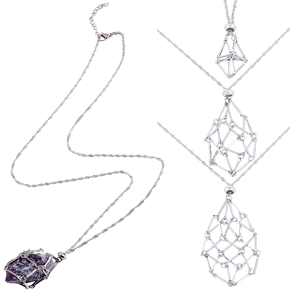 3 шт. 3 стили 304 нержавеющая сталь кубовидная звеньевая цепь макраме мешочек пустой держатель камня изготовление ожерелья