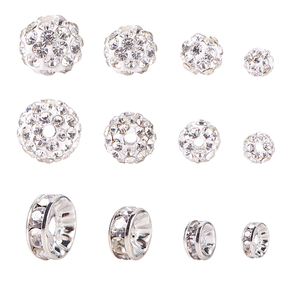 Polymer Clay Rhinestone Beads, Pave Disco Ball Beads, with Grade AAA Brass Rhinestone Spacer Beads