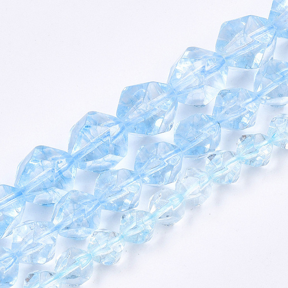 Синтетический кристалл кварца бусины нити, звезды вырезать круглые бусы, окрашенные, граненые, Небесно-голубой
