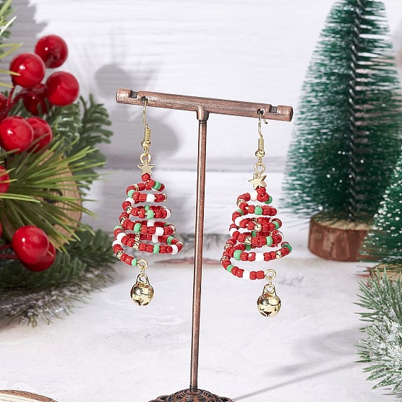 Серьги из бронзы, рождественская елка, с 304 нержавеющей сталью и экологически чистой медной проволокой, золотые