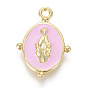 Golden Plated Brass Enamel Pendants, for DIY Jewelry Making, Oval with Virgin Mary Religion