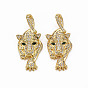 Brass Micro Pave Clear Cubic Zirconia Pendants, Nickel Free, Leopard