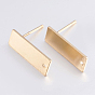 Brass Stud Earring Findings, with Flat Plate, Long-Lasting Plated, Rectangle