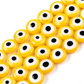 Handmade Evil Eye Lampwork Beads Strands, Flat Round