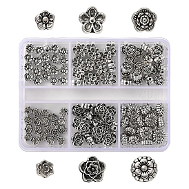 120Pcs 6 Style Tibetan Style Alloy Flower Beads