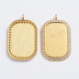 Alloy Big Pendant Cabochon Settings, Plain Edge Bezel Cups, with Rhinestone, Rectangle, Crystal, Golden, Tray: 23x38mm, 51.5x31x3.5mm, Hole: 4mm