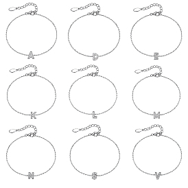 925 Sterling Silver Cable Chain Link Bracelets, Cubic Zirconia Letter Jewelry for Women, Platinum