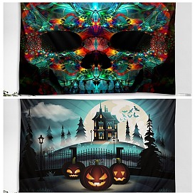 Halloween Theme Pumpkin/Skull Pattern Polyester Wall Hanging Tapestry, for Bedroom Living Room Decoration, Rectangle