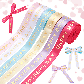 6 Rolls 6 Colors Gold Stamping Happy Mother's Day Polyester Printed Ribbons, for Party Gifts Wrapping