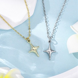 2Pcs 2 Colors Star Alloy Pendant Necklaces, Brass Cable Chain Necklaces for Women