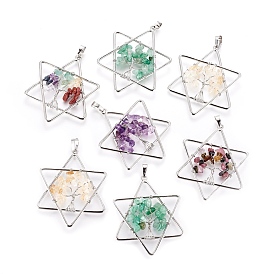 Natural Gemstone Big Pendants, with Brass Findings, Star