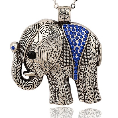 Alloy Rhinestone Animal Large Pendants, Elephant, Antique Silver